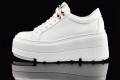 Sneakers Półbuty Na Platformie KARO W297-481F Biały Skóra Naturalna polskie wygodne modne skórzane komfortowe