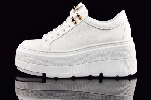 Sneakers Półbuty Na Platformie KARO W297-481F Biały Skóra Naturalna polskie wygodne modne skórzane komfortowe