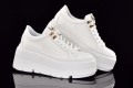 Sneakers Półbuty Na Platformie KARO W297-481F Biały Skóra Naturalna must have licowe skórzane gruba podeszwa