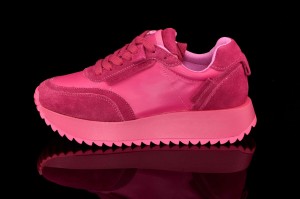 Damskie skórzane Zamszowo Licowe Sneakersy  Na Platformie W Soczystym Kolorze Artiker 55C0024  Róż/Fuksja