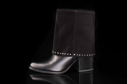 Damskie-Botki-Kowbojki-Wywijana-Cholewka-Z-Suwakiem-Lico-z-Zamszem-Hit-Sezonu-KARINO-5309-Czarny-