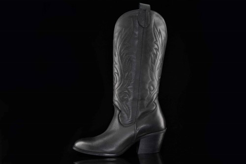 Damskie-Botki-Kowbojki-Haftowana-Dluga-Cholewka-Skora-Naturalna-EXQUISITE-1595-Czarny-