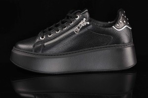 Skórzane Damskie Sneakersy Z Suwakiem do szybkiego wkładania KARO W-20767-1653 Czarny