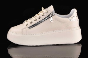 Skórzane Damskie Sneakersy Z Suwakiem do szybkiego wkładania KARO W-20767-1652 Beż