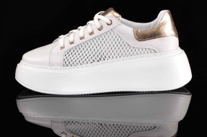 Unikalne Białe Sneakersy Skóra Naturalna Przewiewne z Siateczką FILIPCZYK F-123/3 Biały