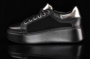 Unikalne Czarne Sneakersy Skóra Naturalna Przewiewne z Siateczką FILIPCZYK F-123/3 Czarny