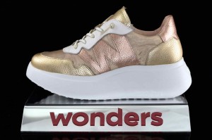 Komfortowe Damskie Lekkie Hiszpańskie Sneakersy Krótkie WONDERS A-3622 Zenit Platino Oro Złoty