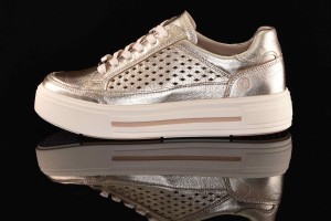 Skórzane Ażurowe Trampki CAPRICE 9-23719-44-959 Platyna/Złoty