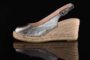 Damskie Skórzane Ręcznie Szyte Hiszpańskie Espadryle Na Koturnie MACARENA  Acero/Grafit