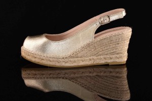 Damskie Skórzane Ręcznie Szyte Hiszpańskie Espadryle Na Koturnie MACARENA  Złoty