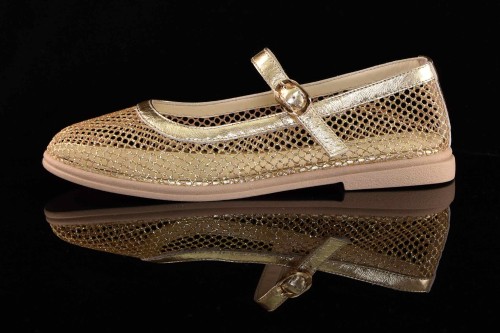 Eleganckie-Siateczkowe-Baleriny-Zapinane-Na-Pasek-BOMBONELLA-P273-2210-Zloty-Brokat-