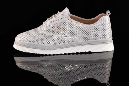 Damskie-Skorzane-Azurowe-Polbuty-Sneakersy-BOMBONELLA-697-670/121-Srebrny/Hologram-