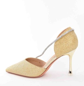 Diamentowy Blask Brokatowe Szpilki w Stylu Glamour Ślubne MOLO 252-83J Gold Złoty Satyna 