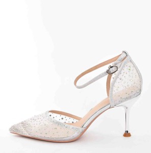 Czółenka Glamour z Cyrkoniami na Szpilce „Princess” – Eleganckie Buty Ślubne z Siateczki  MOLO 266-100Y/ Ecru/Biały