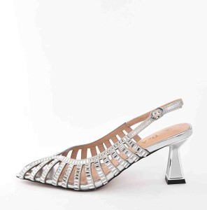 Sandałki Glamour z Kryształkami Blask Elegancja i Komfort   D&A Barski Premium Collection CR61-3073 SILVER/Srebrny Kryształki