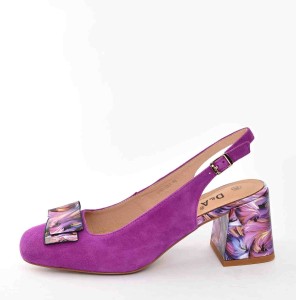 Zamszowe Sandałki Glamour z Kolorowym Obcasem Wyjątkowy Styl i Komfort  D&A Barski Premium Collection L261-2012 PURPLE/Purpurowy/Fuksja