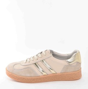 Beżowo Złote Skórzane Sneakersy Modny Design i Wygoda na Każdy Dzień  D&A Barski Premium Collection LR61-7059 Beige/Beż