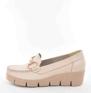 Polskie Komfortowe Mokasyny Półbuty Na Miękkiej Koturnie SEMPRE 22-062/7 Beż 