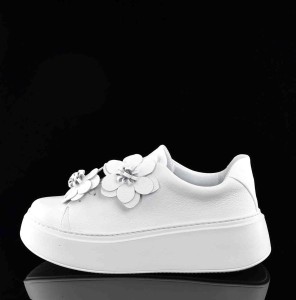 Najmodniejsze Sneakersy z Kwiatami z Naturalnej Skóry Polski Producent LA VIA Bianco/Biały