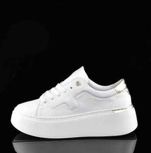 Damskie Eleganckie  Polskie Sneakersy Skórzane KARO W-20904-1245-F Biały