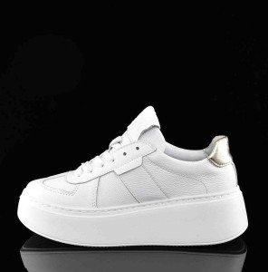 Polskie Białe Damskie Sneakersy Skórzane KARO W-20923-481-F Biały