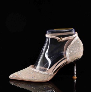 Czółenka Glamour z Cyrkoniami na Szpilce „Princess” – Eleganckie Buty Ślubne z Siateczki  MOLO 266-100X Beżowy/ZŁoto-Miedziany 