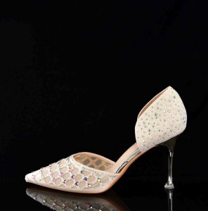 Czółenka Glamour z Cyrkoniami na Szpilce „Princess” – Eleganckie Buty Ślubne z Siateczki MOLO 252-56J Champagne Beżowy/ZŁoto