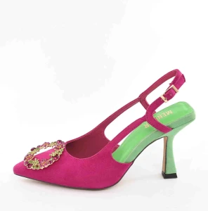 Luksusowe Czółenka Odkryta Pięta Biżuteryjna Elegancja w Wyjątkowym Wydaniu MENBUR AM76218 Fucsia/Fuksja
