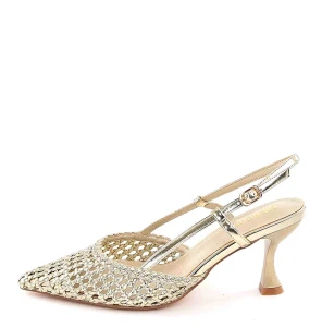 Eleganckie Złote Sandałki Cholewka z Plecionki MENBUR AM79600 Gold/Złoty