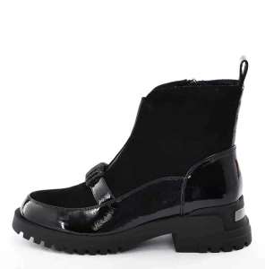 Obłędne Damskie Botki Skórzane, Zamsz, Lakier i Traperkowy Charakter D&A Barski Premium Collection CR62-3181 Czarny