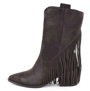 Czekoladowe Kowbojki z Frędzlami, Zamszowy HIT w Stylu Boho D&A Premium Collection CR62-3365 Brąz