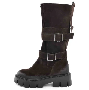 Wysokie Botki Kozaki Trapery Workery z Klamrami 8347 G145 Czekoladowy Brąz